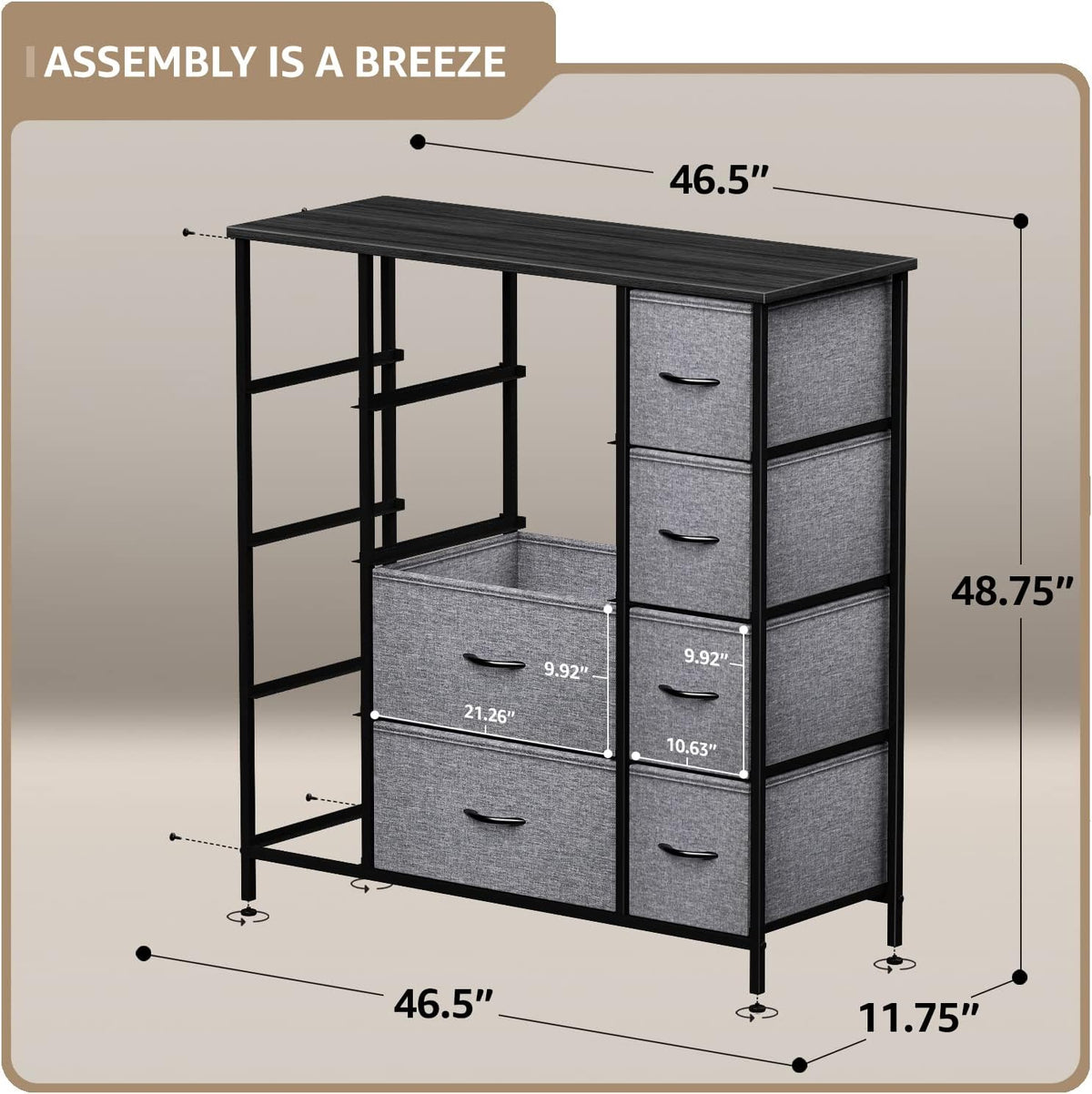Dresser for Bedroom, Wood Top (6 Drawer, Gray Wood)