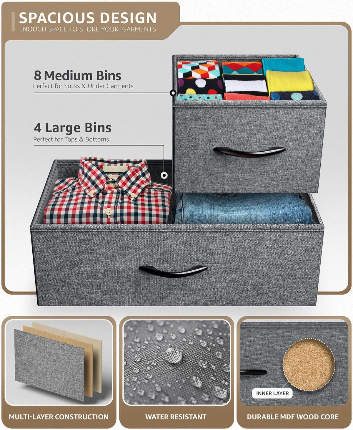 Dresser for Bedroom, Wood Top (6 Drawer, Gray Wood)