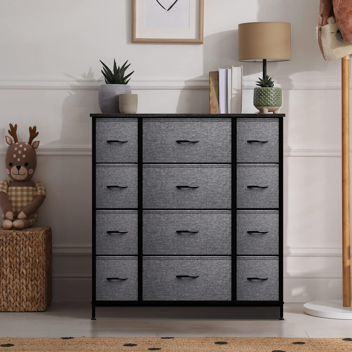 Dresser for Bedroom, Wood Top (6 Drawer, Gray Wood)