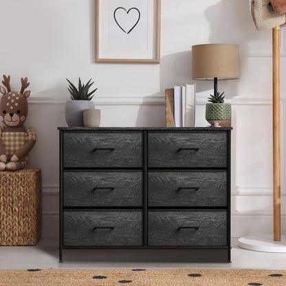 Dresser for Bedroom, Wood Top (6 Drawer, Gray Wood)