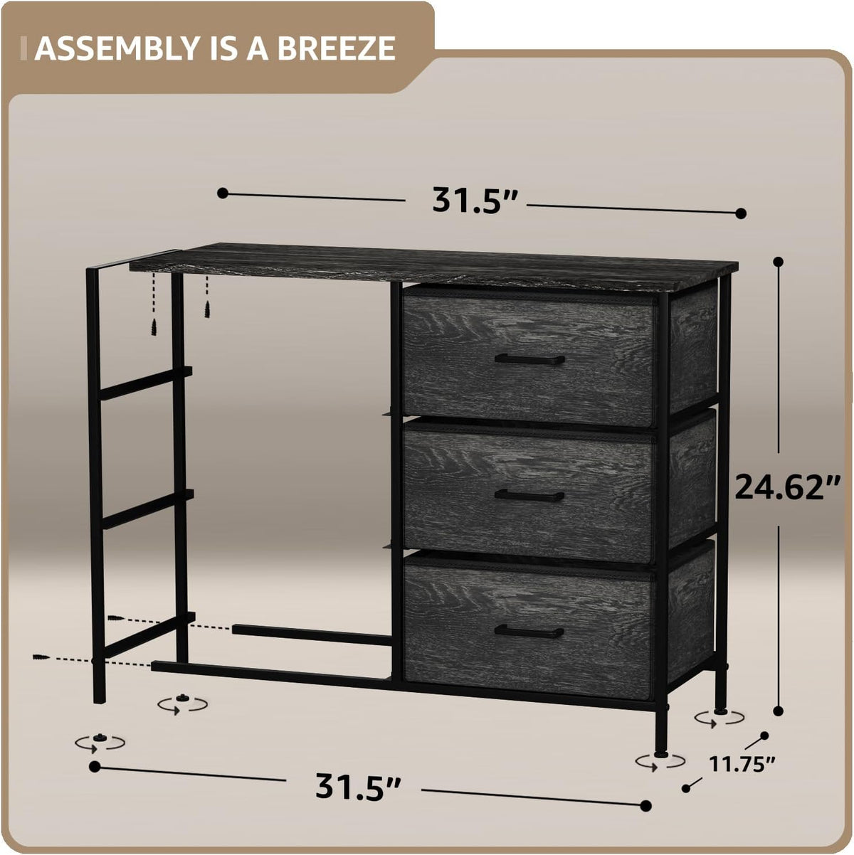 Dresser for Bedroom, Wood Top (6 Drawer, Gray Wood)