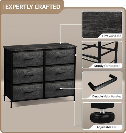 Dresser for Bedroom, Wood Top (6 Drawer, Gray Wood)