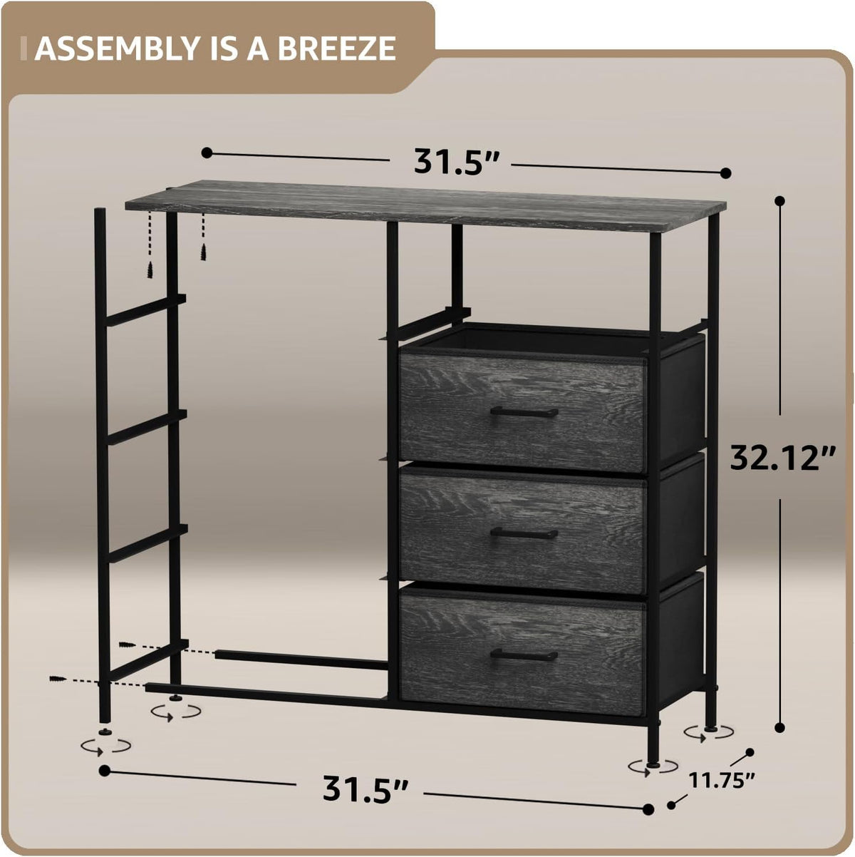 Dresser for Bedroom, Wood Top (6 Drawer, Gray Wood)