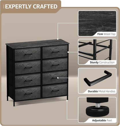 Dresser for Bedroom, Wood Top (6 Drawer, Gray Wood)