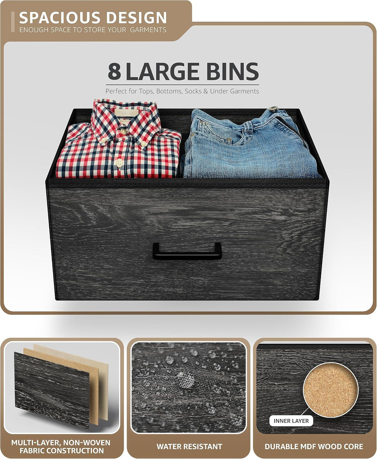 Dresser for Bedroom, Wood Top (6 Drawer, Gray Wood)