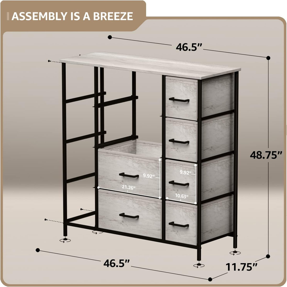 Dresser for Bedroom, Wood Top (6 Drawer, Gray Wood)
