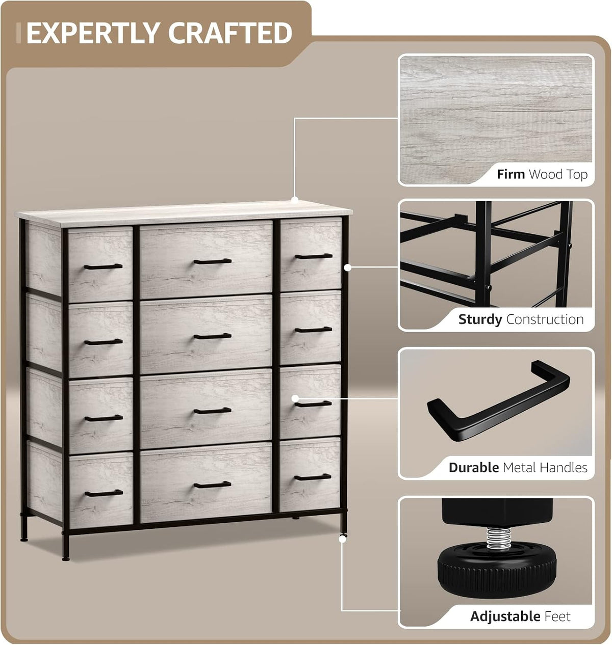 Dresser for Bedroom, Wood Top (6 Drawer, Gray Wood)