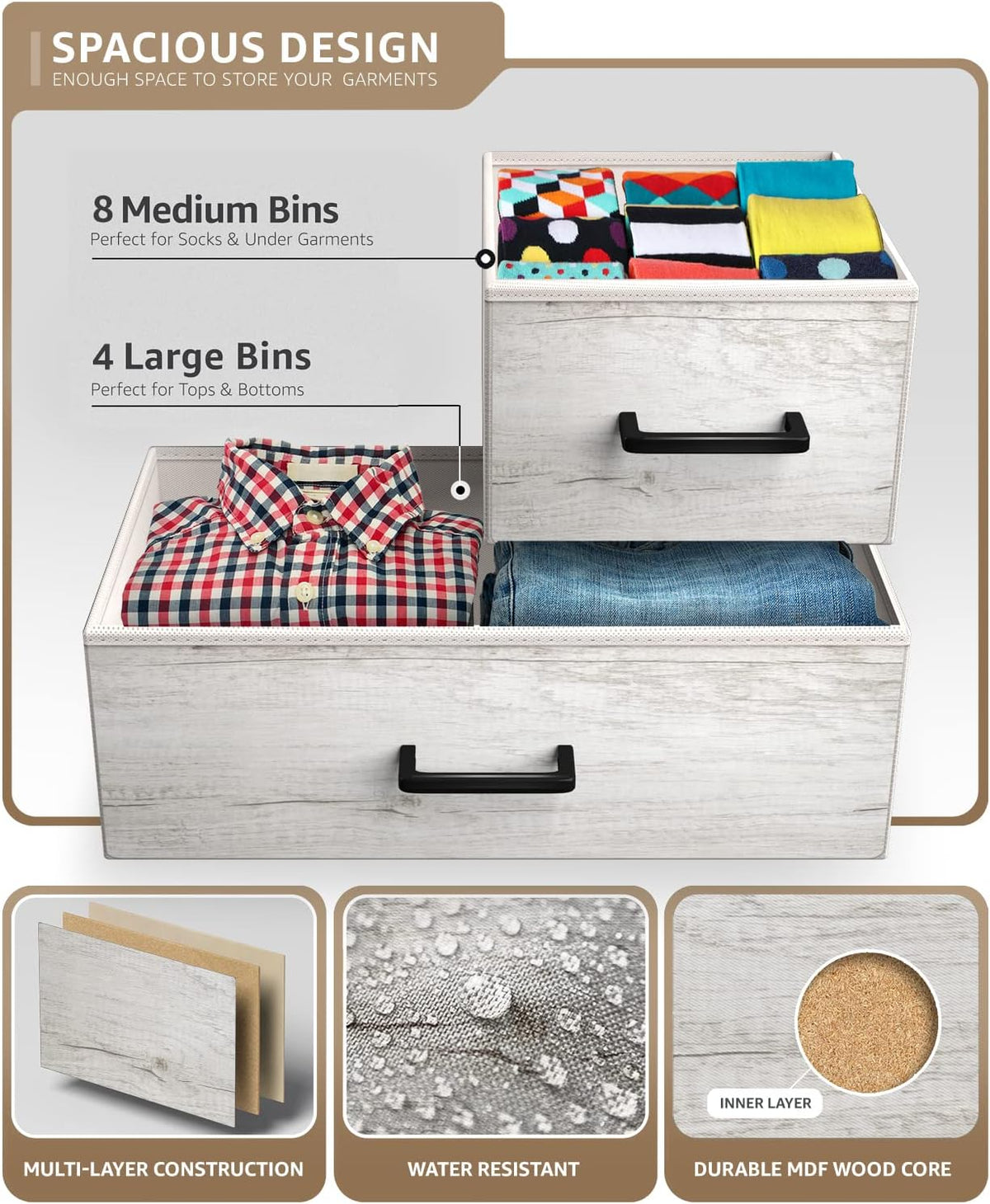 Dresser for Bedroom, Wood Top (6 Drawer, Gray Wood)
