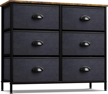 Dresser for Bedroom, Wood Top (6 Drawer, Gray Wood)