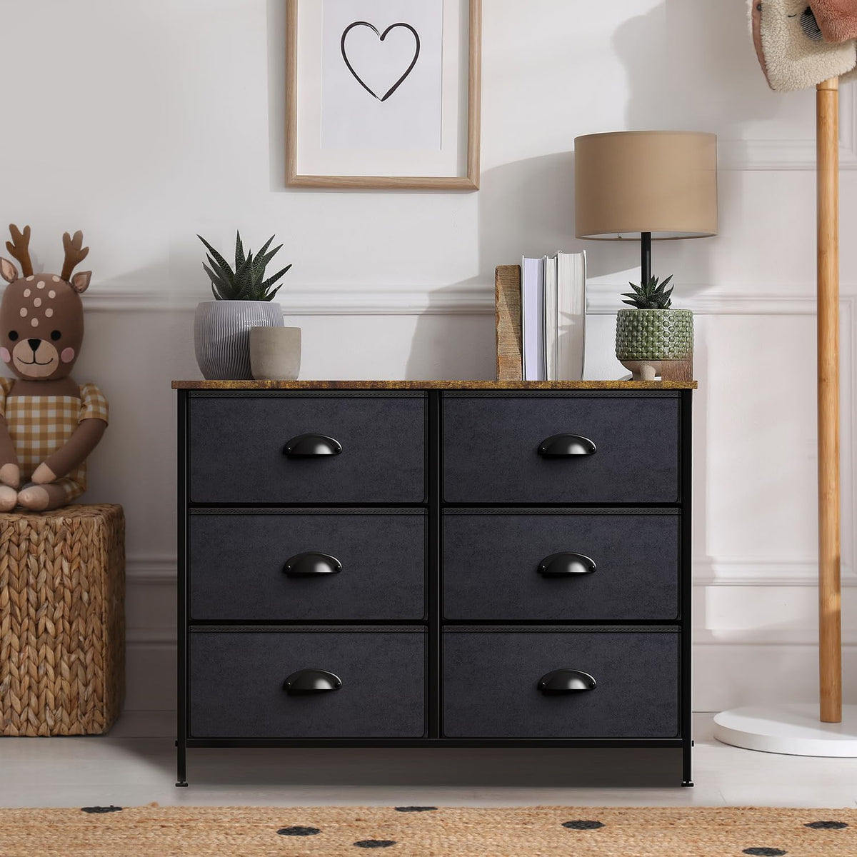 Dresser for Bedroom, Wood Top (6 Drawer, Gray Wood)