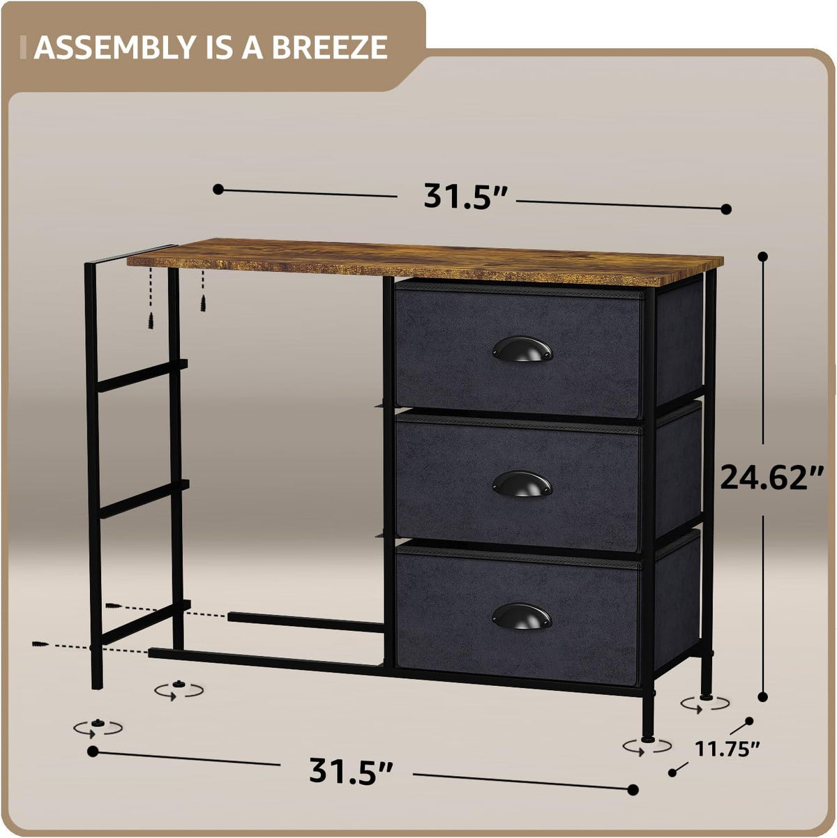 Dresser for Bedroom, Wood Top (6 Drawer, Gray Wood)
