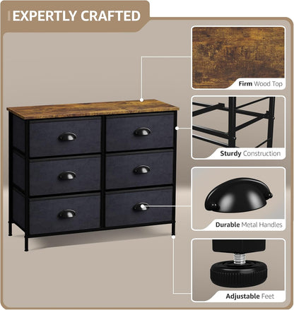 Dresser for Bedroom, Wood Top (6 Drawer, Gray Wood)