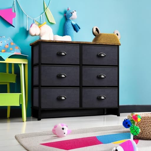 Dresser for Bedroom, Wood Top (6 Drawer, Gray Wood)