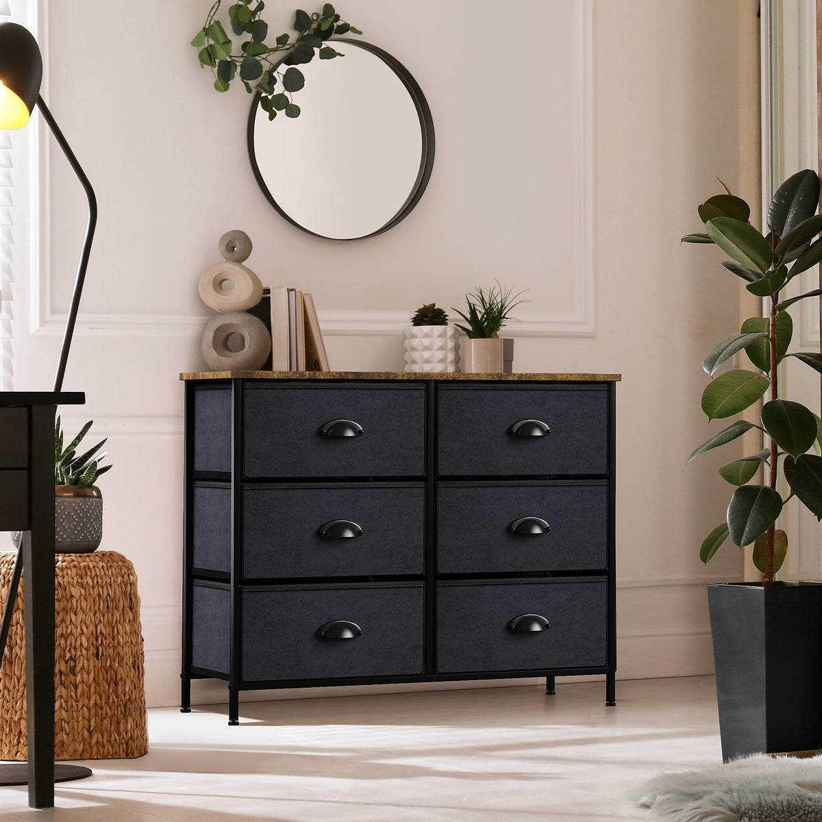 Dresser for Bedroom, Wood Top (6 Drawer, Gray Wood)