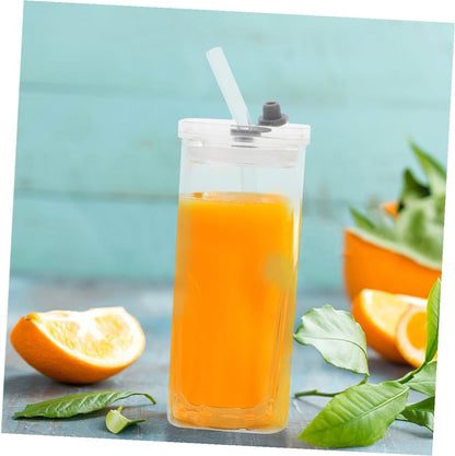 3 Sets Clear Square Glass Cups with Lids and Straws Transparent Glass Tumblers for Iced Drinks Milk Travel-friendly Portable Office and Outdoor Use