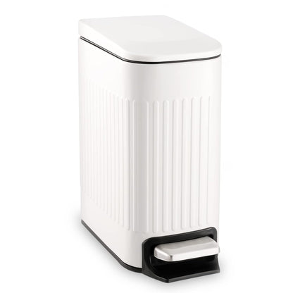 Slim Bathroom Trash Can with Lid Soft Close & Pedal, 1.6Gal, White