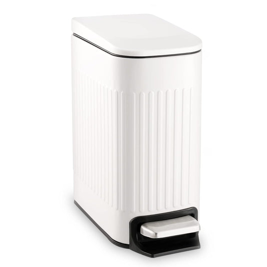 Slim Bathroom Trash Can with Lid Soft Close & Pedal, 1.6Gal, White