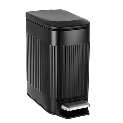 Slim Bathroom Trash Can with Lid Soft Close & Pedal, 1.6Gal, White