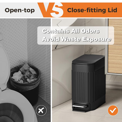 Slim Bathroom Trash Can with Lid Soft Close & Pedal, 1.6Gal, White
