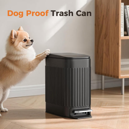 Slim Bathroom Trash Can with Lid Soft Close & Pedal, 1.6Gal, White