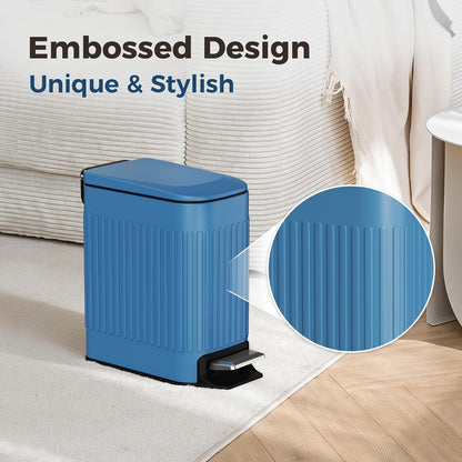 Slim Bathroom Trash Can with Lid Soft Close & Pedal, 1.6Gal, White