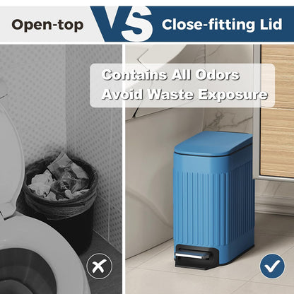 Slim Bathroom Trash Can with Lid Soft Close & Pedal, 1.6Gal, White