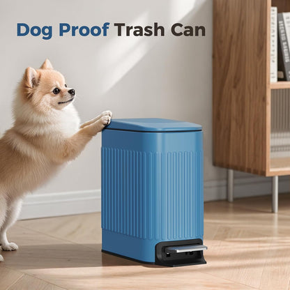 Slim Bathroom Trash Can with Lid Soft Close & Pedal, 1.6Gal, White
