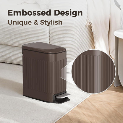 Slim Bathroom Trash Can with Lid Soft Close & Pedal, 1.6Gal, White