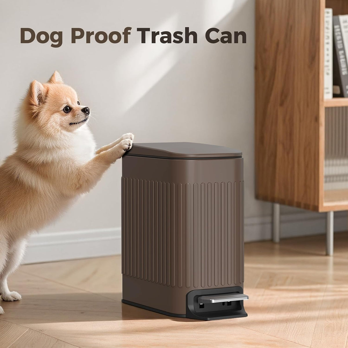 Slim Bathroom Trash Can with Lid Soft Close & Pedal, 1.6Gal, White