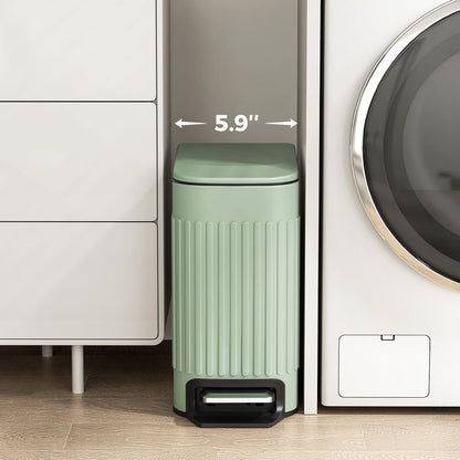 Slim Bathroom Trash Can with Lid Soft Close & Pedal, 1.6Gal, White