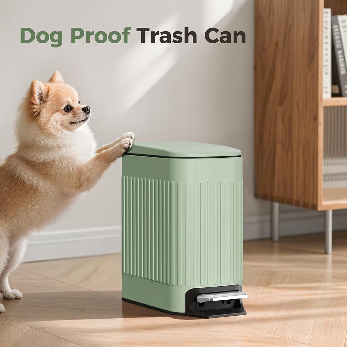 Slim Bathroom Trash Can with Lid Soft Close & Pedal, 1.6Gal, White