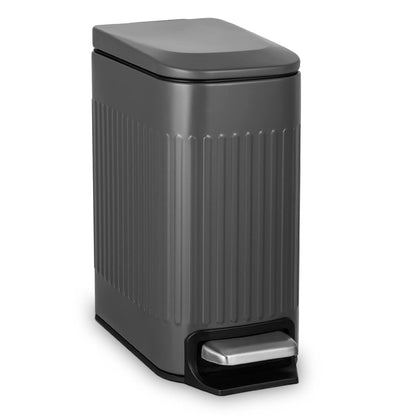 Slim Bathroom Trash Can with Lid Soft Close & Pedal, 1.6Gal, White