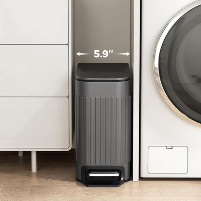 Slim Bathroom Trash Can with Lid Soft Close & Pedal, 1.6Gal, White