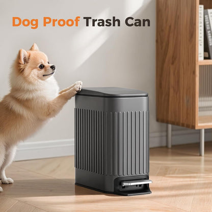 Slim Bathroom Trash Can with Lid Soft Close & Pedal, 1.6Gal, White