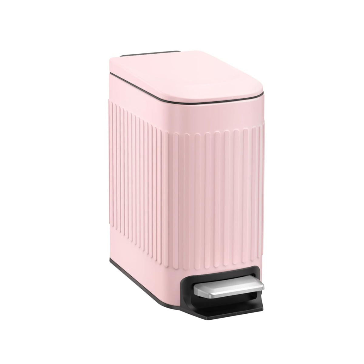 Slim Bathroom Trash Can with Lid Soft Close & Pedal, 1.6Gal, White