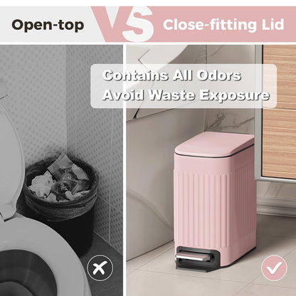 Slim Bathroom Trash Can with Lid Soft Close & Pedal, 1.6Gal, White