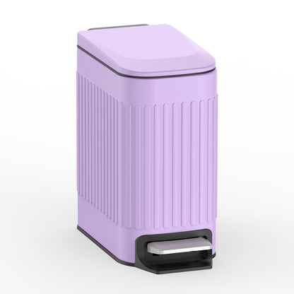 Slim Bathroom Trash Can with Lid Soft Close & Pedal, 1.6Gal, White
