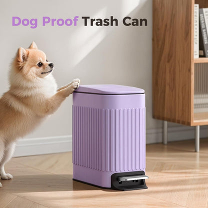 Slim Bathroom Trash Can with Lid Soft Close & Pedal, 1.6Gal, White