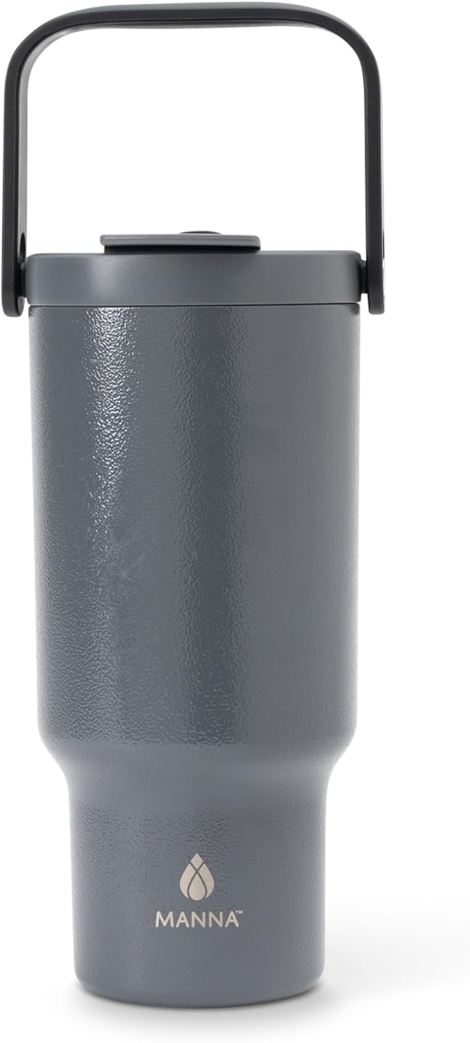 Tote Insulated Stainless Steel Tumbler with Dual Lid Function - 32 Oz - Gray Leather