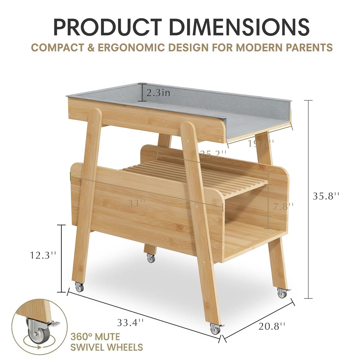 Diaper Changing Station Baby Flat Top Changing Table with Wheels and Changing Pad Nursery Organizer & Storage Rack Mobile Nursery Diaper Changing Table for Baby, Newborn (Nature)