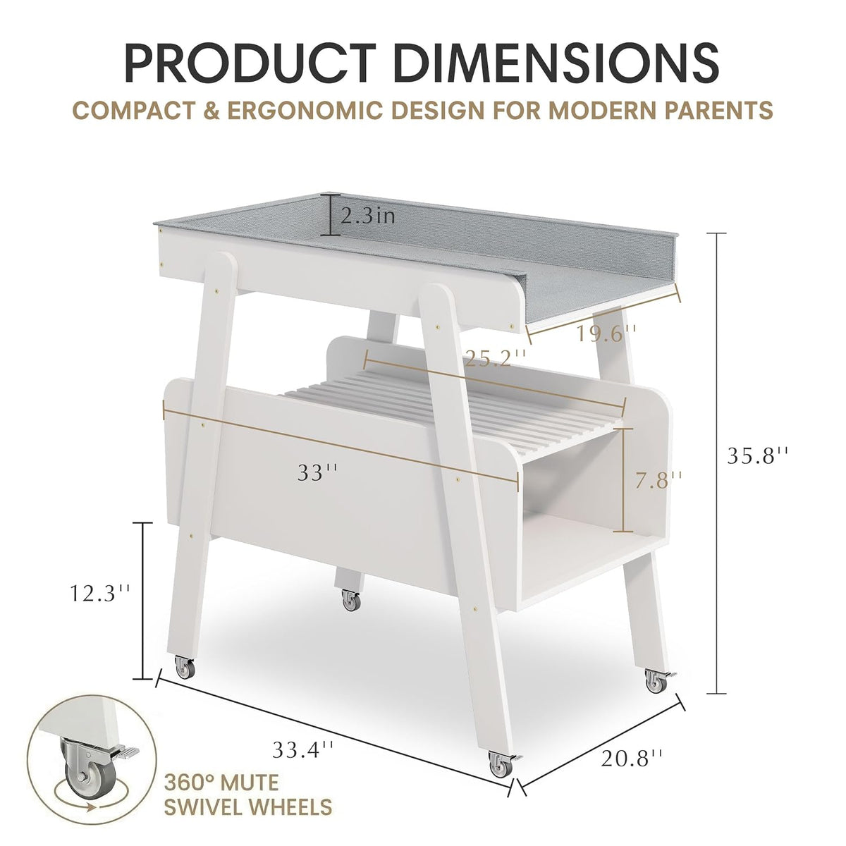 Diaper Changing Station Baby Flat Top Changing Table with Wheels and Changing Pad Nursery Organizer & Storage Rack Mobile Nursery Diaper Changing Table for Baby, Newborn (Nature)