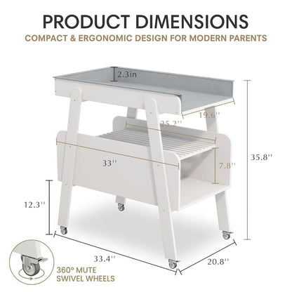 Diaper Changing Station Baby Flat Top Changing Table with Wheels and Changing Pad Nursery Organizer & Storage Rack Mobile Nursery Diaper Changing Table for Baby, Newborn (Nature)