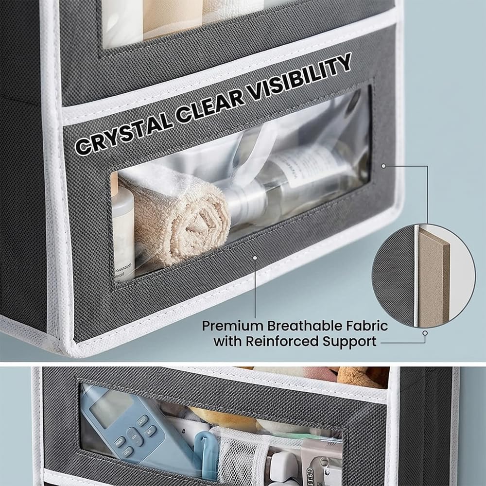 Five Tier Over The Door Organizer, Hanging Door Storage Organizer with Clear Windows & Side Pockets, Behind Door Storage for Bedroom, Bathroom, Pantry, Closet & Nursery (Black)