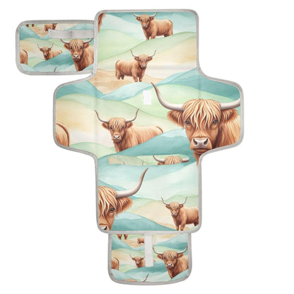 Highland Cow Pattern Portable Diaper Changing Pad Nursery
