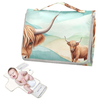 Highland Cow Pattern Portable Diaper Changing Pad Nursery
