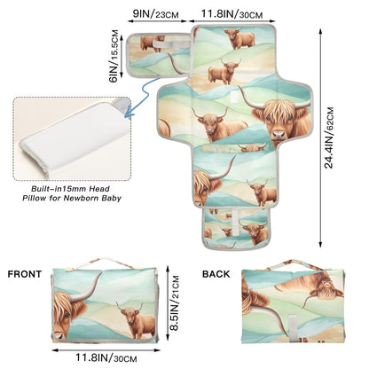 Highland Cow Pattern Portable Diaper Changing Pad Nursery