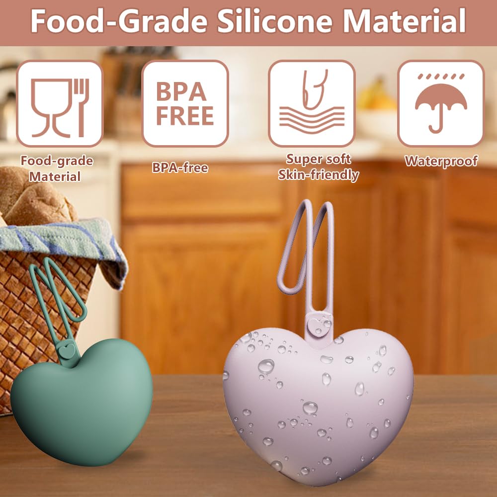 4PCS Pacifier Holder Case Set, 2pcs Silicone Portable Pacifier Pouch and 2pcs Transparent Pacifier Storage Container, Cute Heart Shape Pacifier Storage Case for Newborn Baby（Green&Khaki）