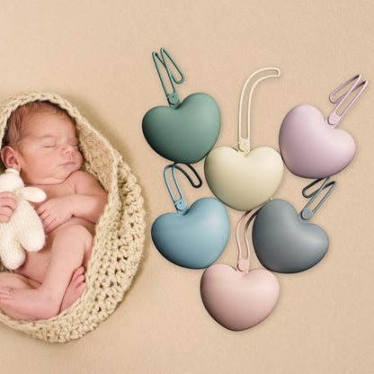 4PCS Pacifier Holder Case Set, 2pcs Silicone Portable Pacifier Pouch and 2pcs Transparent Pacifier Storage Container, Cute Heart Shape Pacifier Storage Case for Newborn Baby（Green&Khaki）