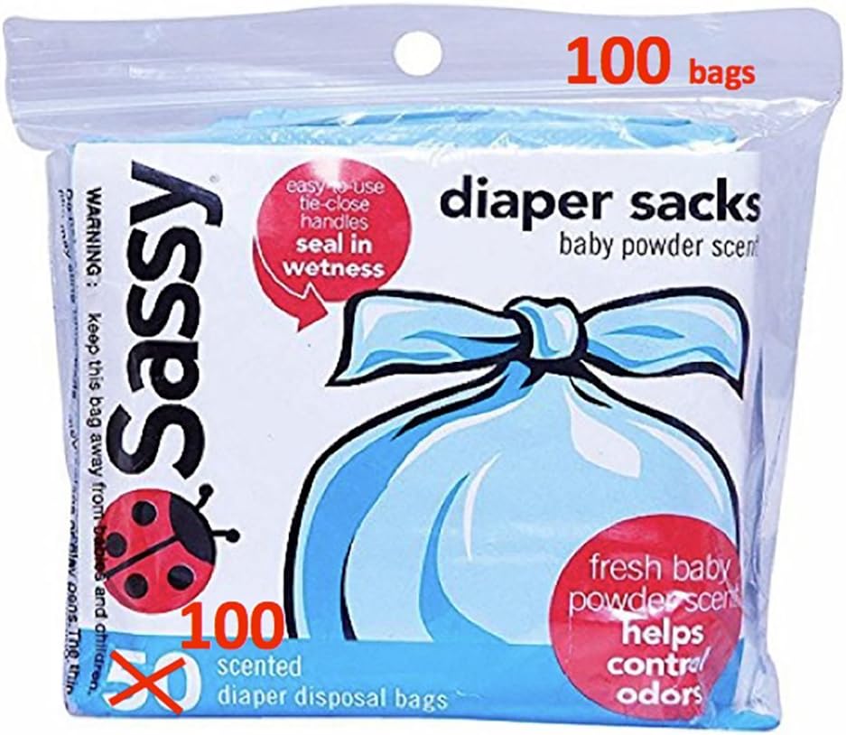 Disposable Diaper Sacks, Powder Scented, 4-25 Sacks per Roll, Easy-to-Tie, Diaper Disposal or Pet Waste Bags