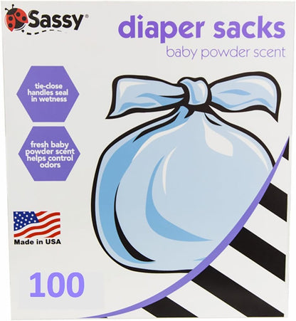 Disposable Diaper Sacks, Powder Scented, 4-25 Sacks per Roll, Easy-to-Tie, Diaper Disposal or Pet Waste Bags